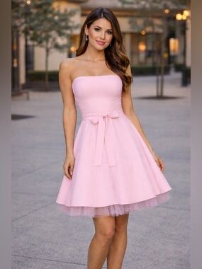 Windsor Strapless Light Pink A-Line Dress with Waist Bow